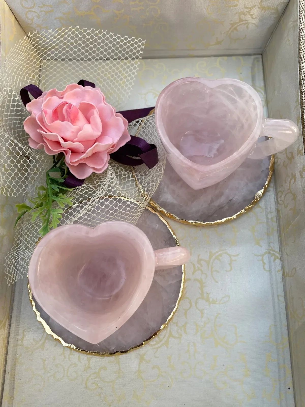 Rose Quartz Gemstone Bowls quartz crystal singing bowls Wholesale Pink Natural Jade Rose handicraft Quartz Crystal