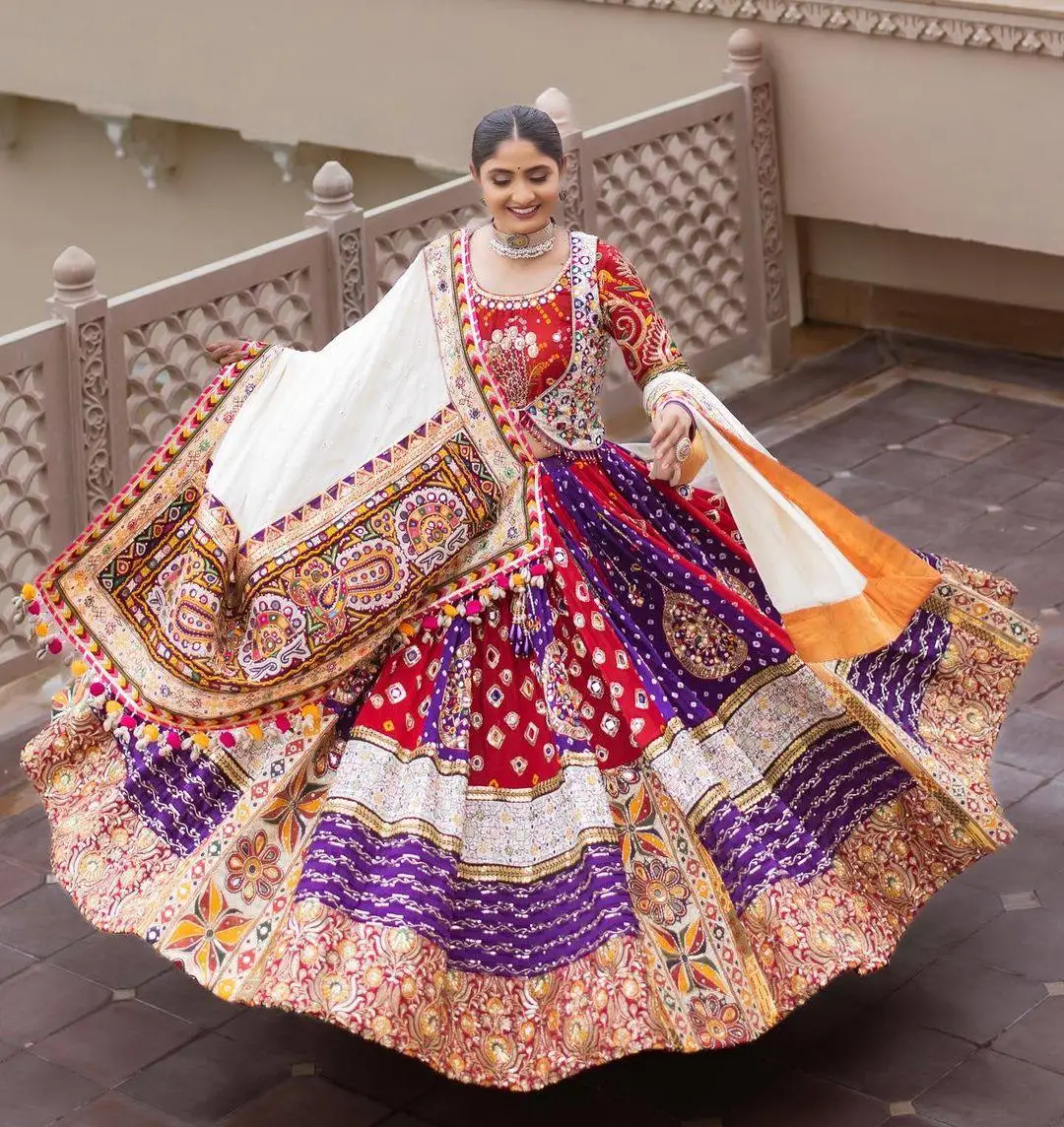 Lehenga Choli Traditional Indian & Pakistani Clothing with real Mirror Crafted from soft muslin cotton Silk with blouse choli