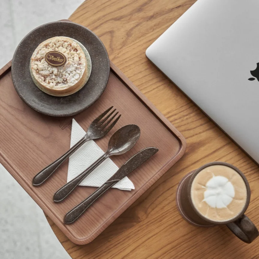 Tableware Cutlery Set (Knife Fork Spoon) From Biodegradable Coffee Grounds AirX Camping Utensils