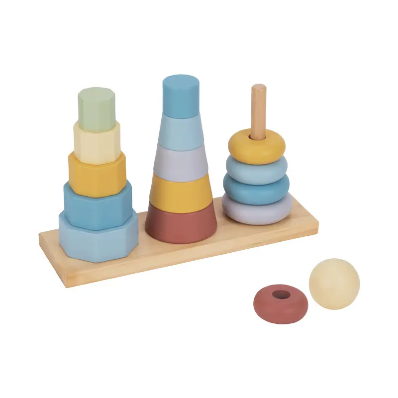 kids toys 2024 Block Toys Rainbow Stacking Circles Wooden Geometric Stacking Three Columns Set Tower