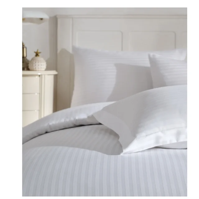 5 Star Hotel White 1 CM Stripe  Cotton Satin Custom Luxury Double Duvet Cover Best Product Best Price Worldwide Shipping