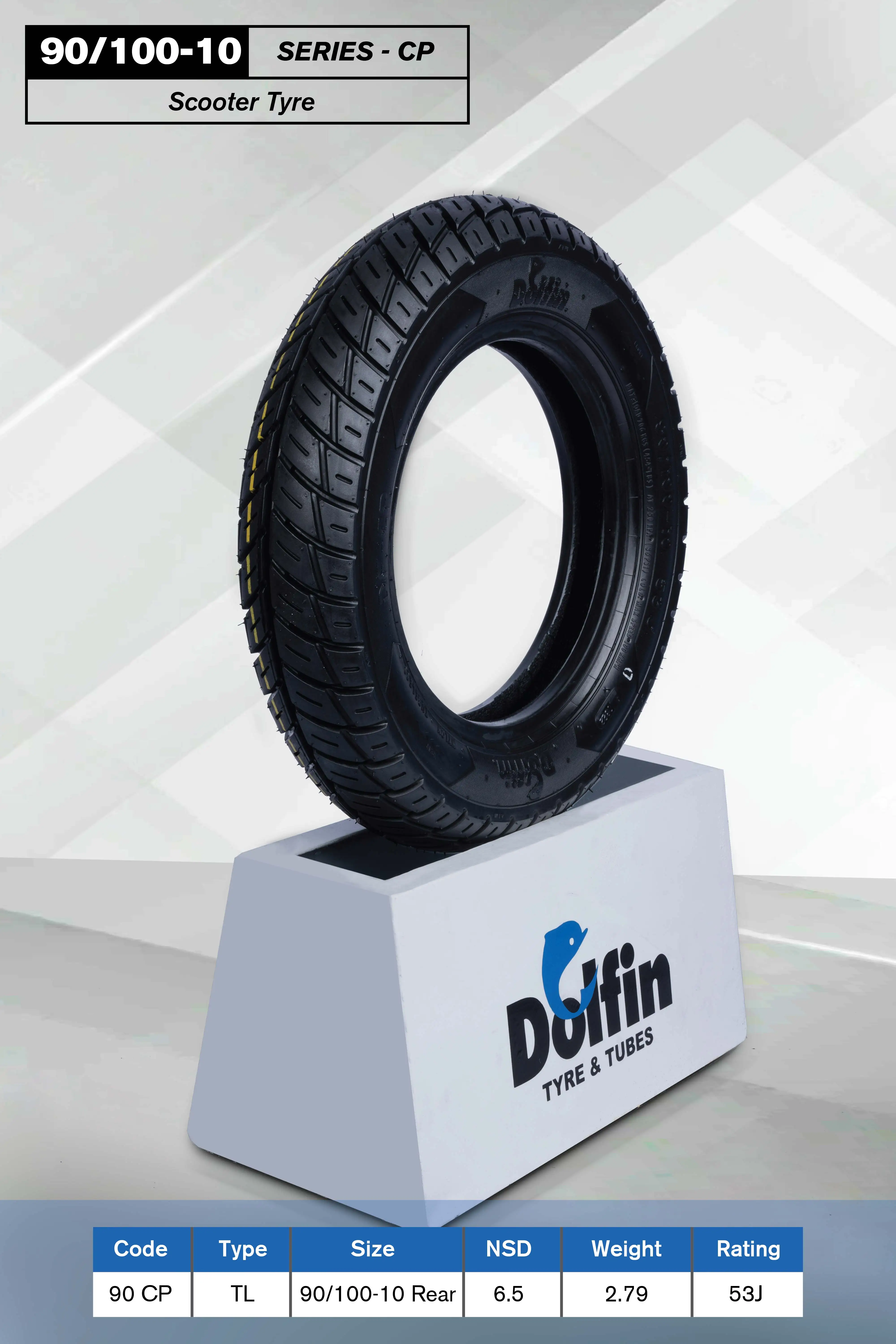 Made in India Hot Selling Brand Dolfin Automotive Scooter Tyres Series CP Size 90/100-10 CP Rear available at Wholesale Rate