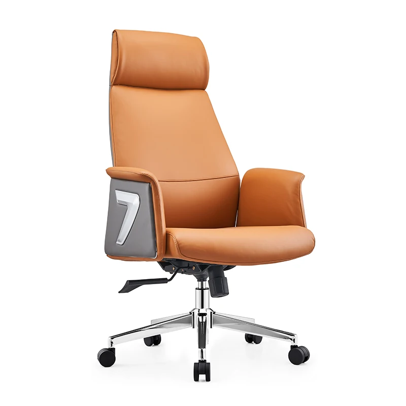 Latest New Luxury Leather Executive Office Chair With Arm Rest Orange PU Leather Boss Office Chair