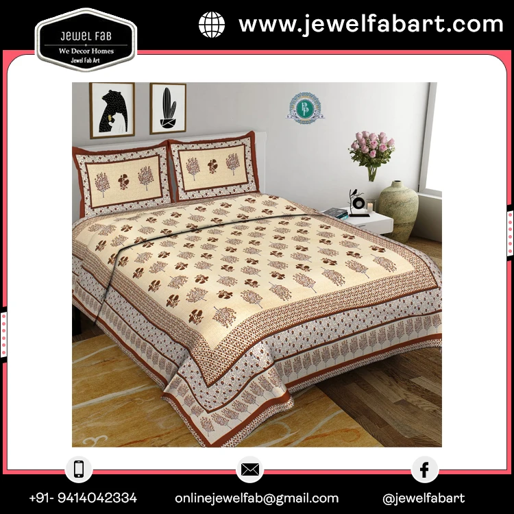 High Quality Printed bedsheet 100% Cotton Bedsheets Bedding Set Jaipuri Print Bed Sheet Cotton with two pillow covers