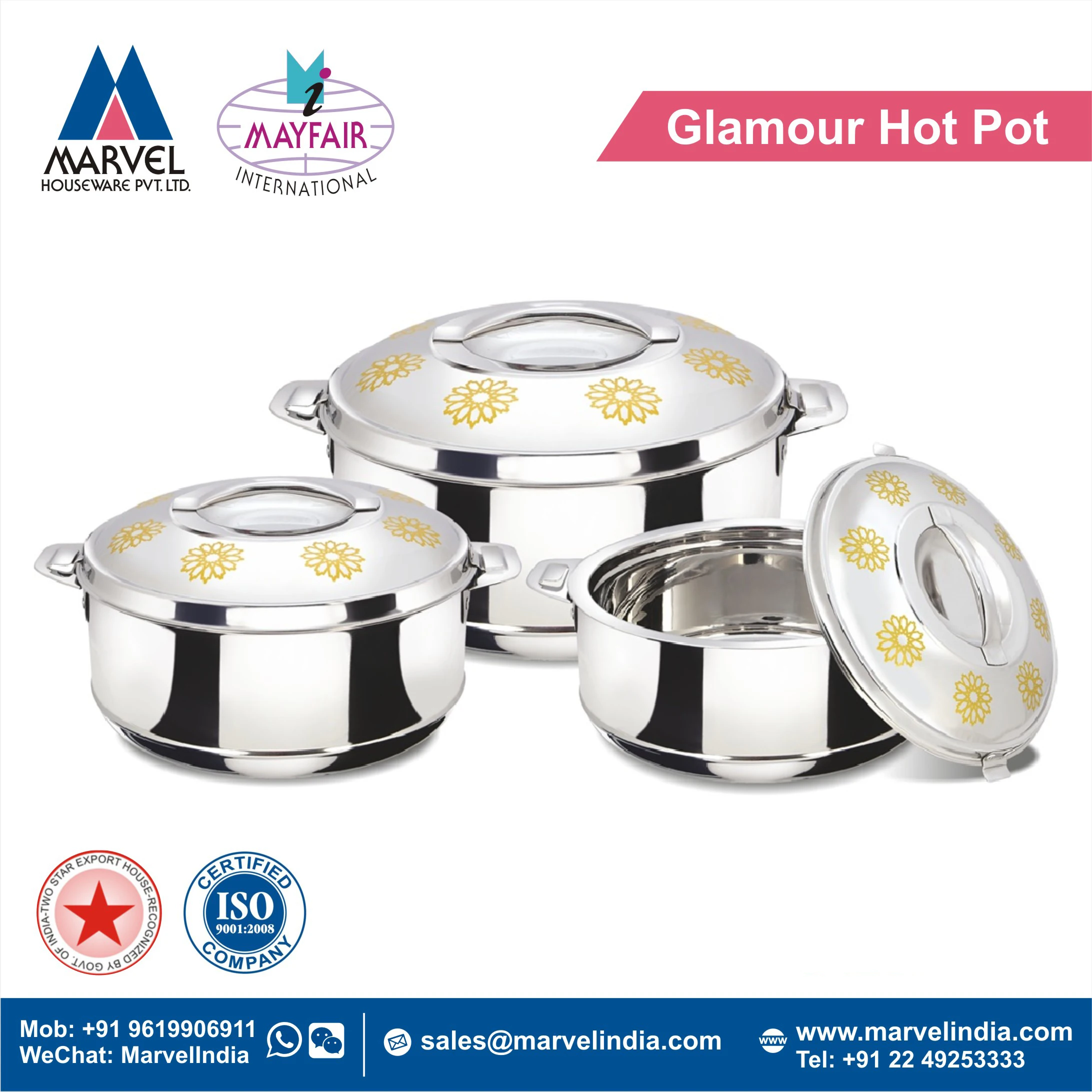 Stainless Steel Food Warmer Insulated Food Storage Stellar Hot Pot Casserole Set