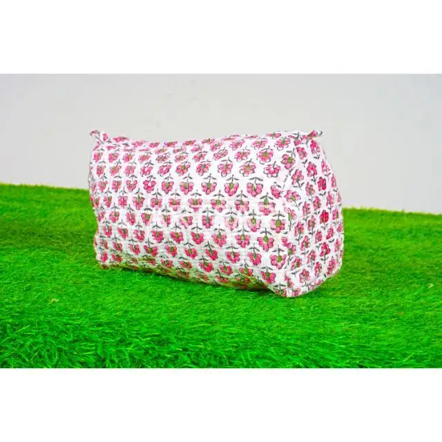 Wholesale Price Indian Block Printed Cotton Quilted Cosmetic Purse Makeup Storage toiletry pouch Floral Printed Cotton Pouch Bag