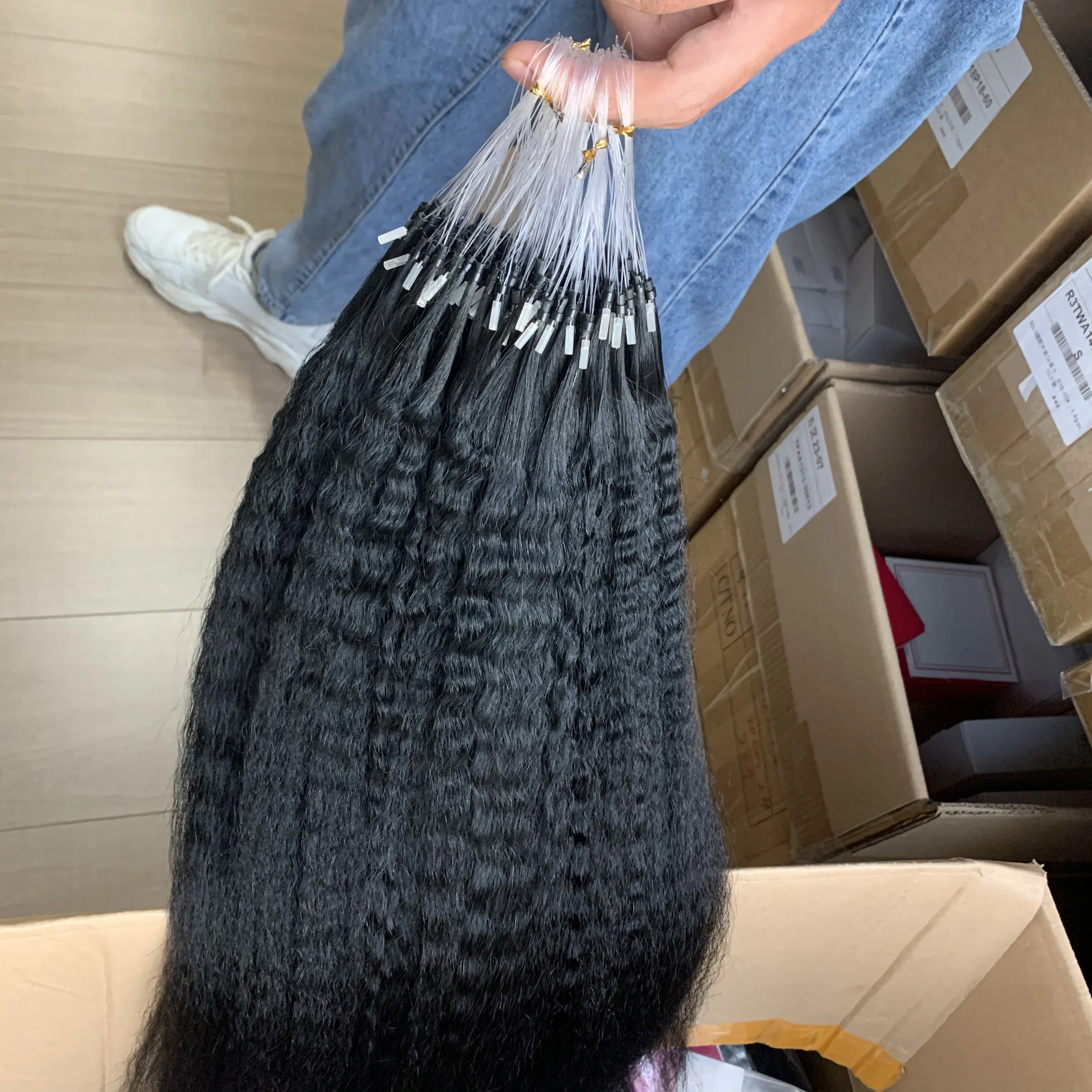 Microlinks Hair Extensions 100 Strands/Pack Natural Black Unprocessed Virgin Peruvian Kinky Straight Micro Loop Hair Naturel