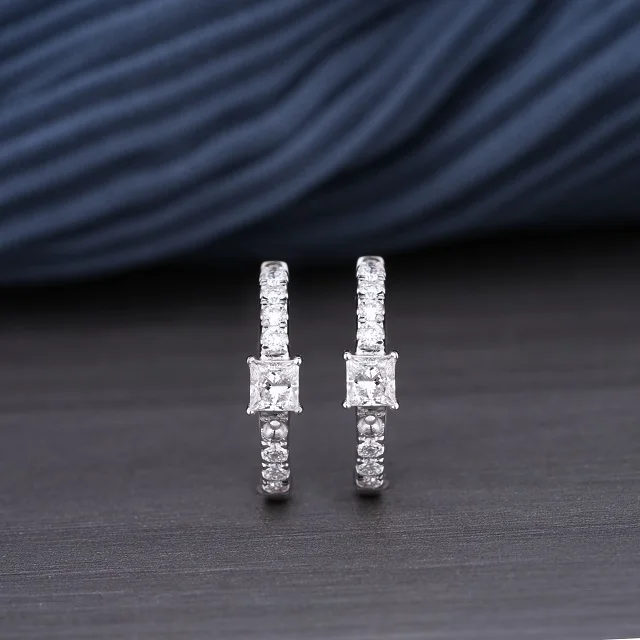 New Arrival Designer Princess Hoop Earring 18Kt White Gold Plated 0.53ct Diamond Stud Set for Wedding Bridal Party or Gift