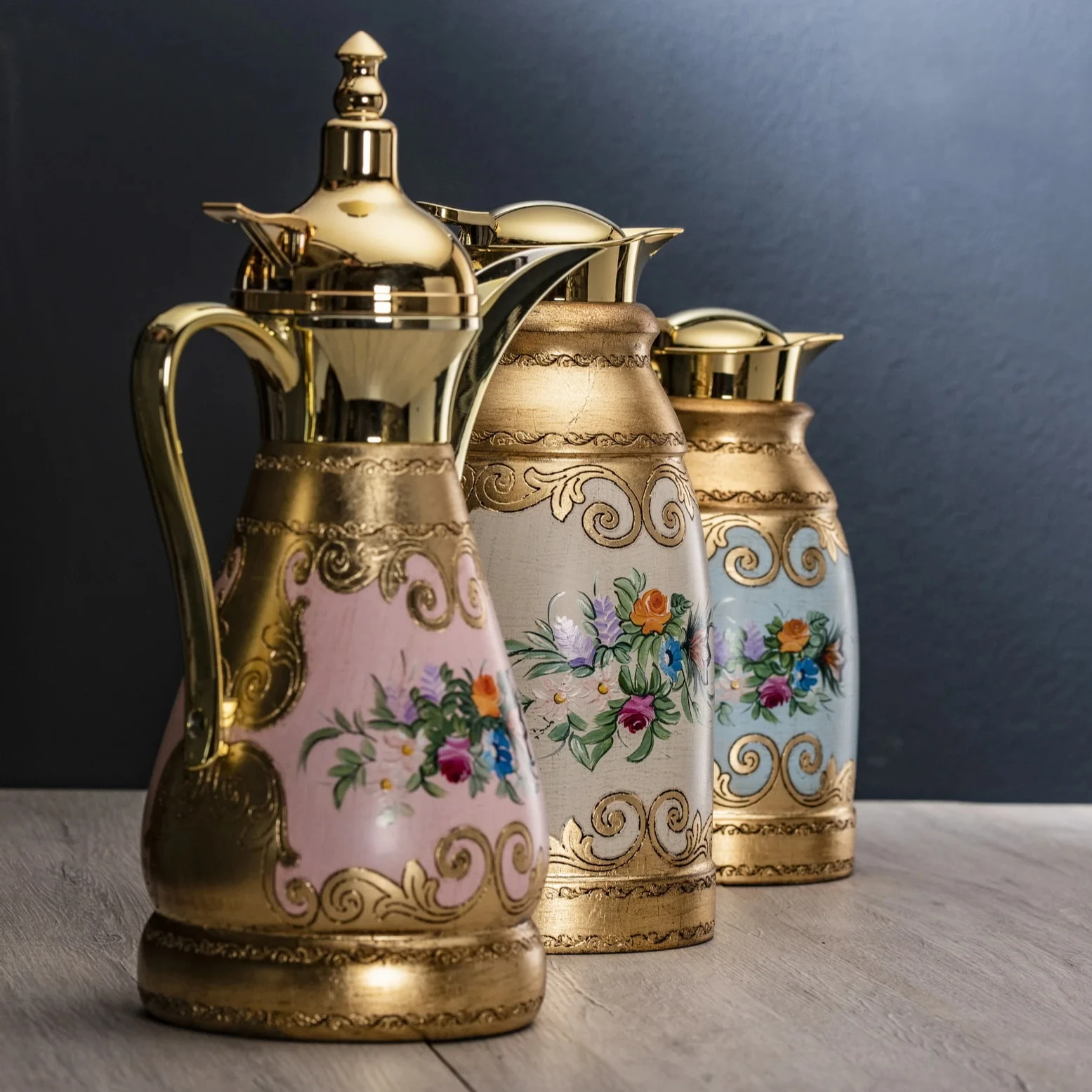 WOODEN Double Wall Vacuum Flask Insulated Bottle Jugs  - made in ITALY - hand painted and decorated - Luxury Thermo server