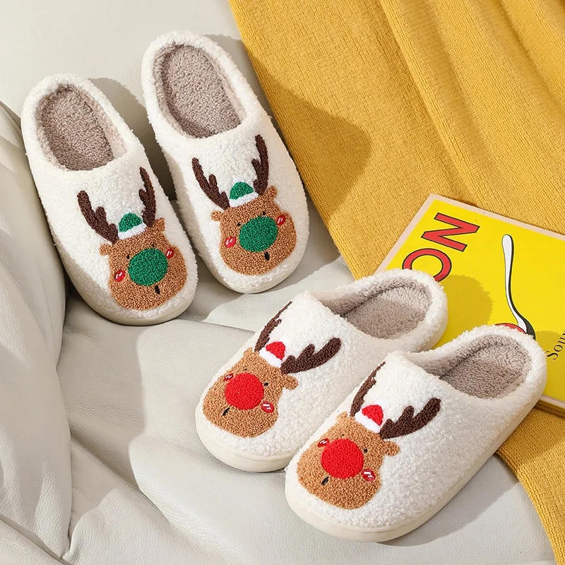 2023 Christmas Indoor Gifts Slipper for Women Men Indoor Outdoor Platform Winter White Fluffy Slipper
