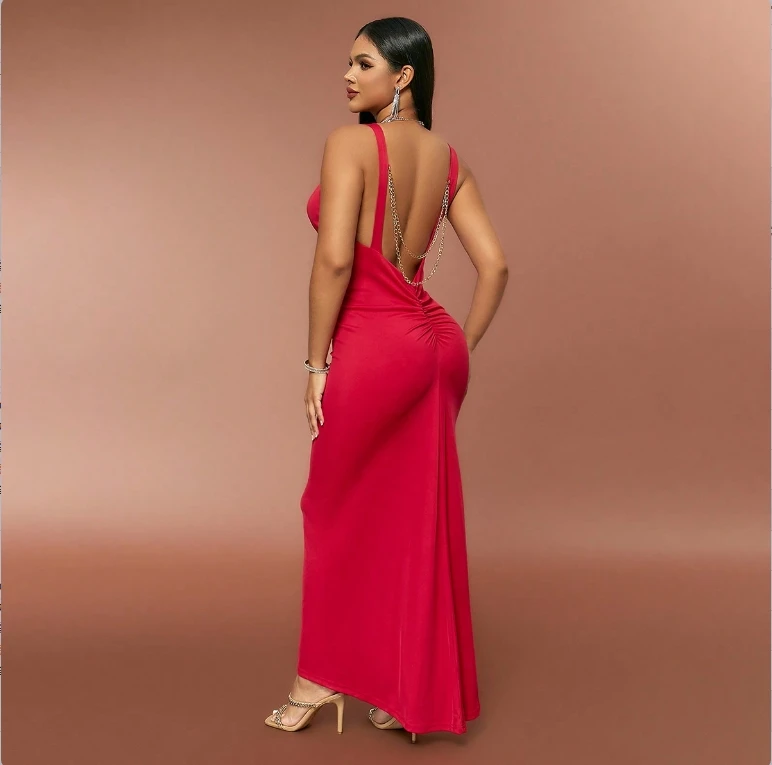 DM Custom lady Elegant Slim Backless Dress For Women Fashion ladies Suspender Dresses Summer Female Party Evening Robes Vestidos