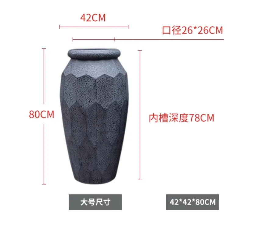 European-Style Fiberglass Garden Pots & Planter For Lobby Hotel And Balcony Decoration Black Stone Paint Floor-Standing