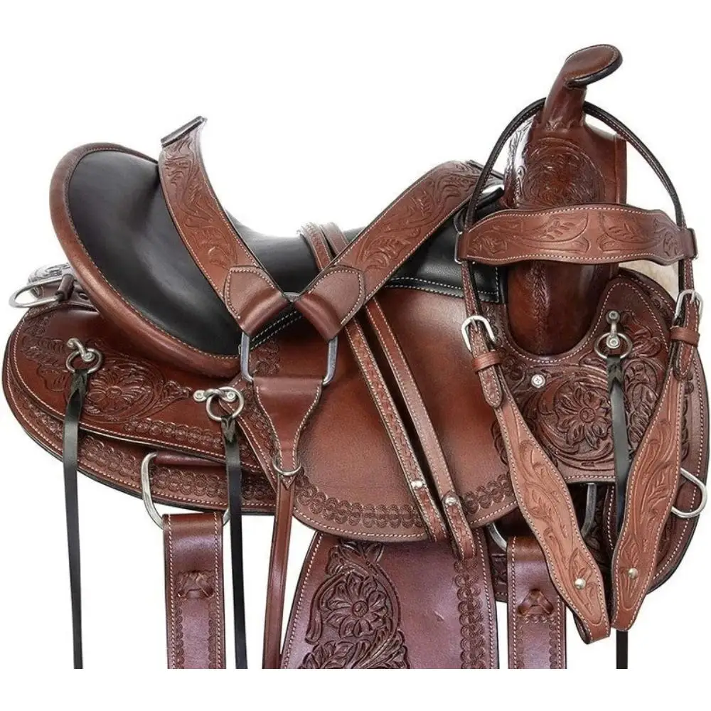 Western Barrel Racing Trail Premium Leather Headstall Breast Collar Reins Horse Saddle Tack Horse Saddle from India