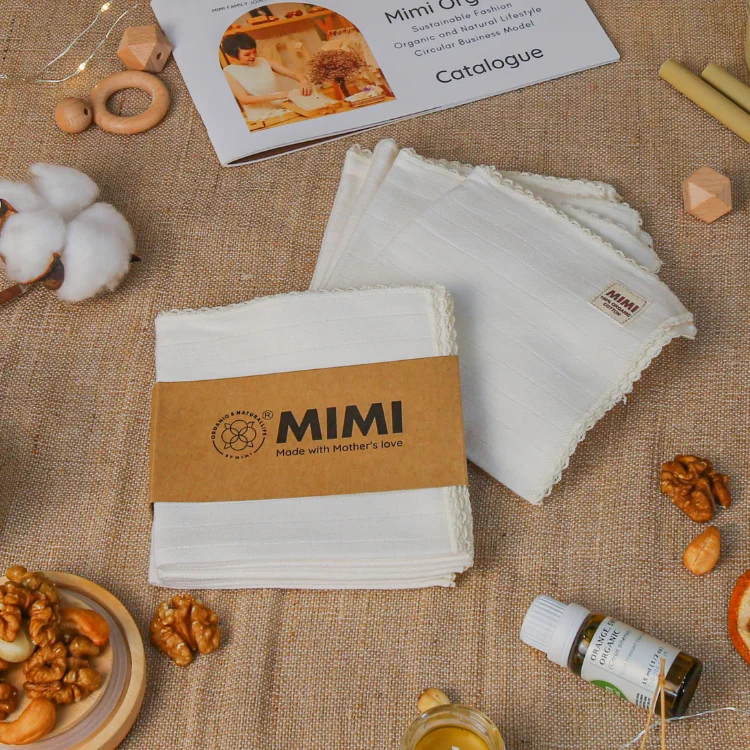 Set 5 pieces Washcloth Muslin Fabric 100% Organic Cotton High Quality From Vietnam Manufacturer High Grade Product