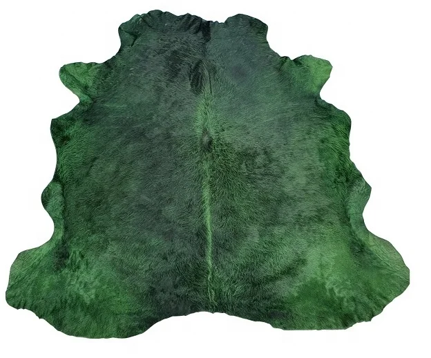 Genuine Real Cowhide Leather Dyed Dark Green Hair-on Handmade cowhide Area carpets And Rugs For Home And Office Decorations
