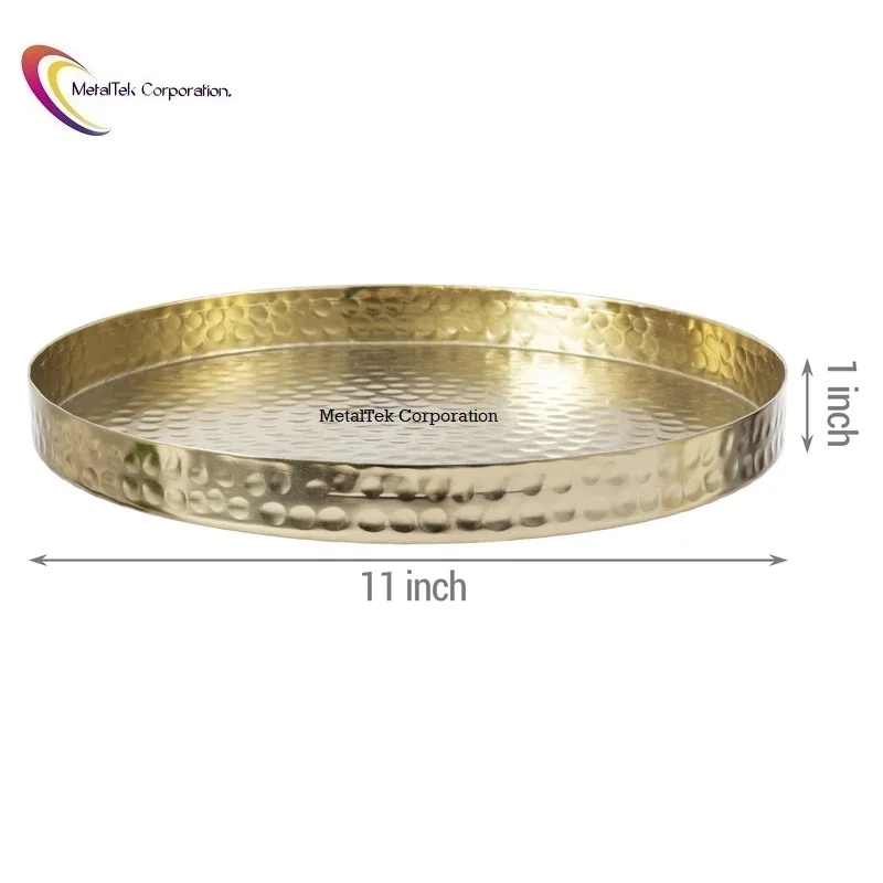 Wholesale luxury textured tray for home hotel restaurants cosmetics toiletries and jewelry hammered design gold plated finishing