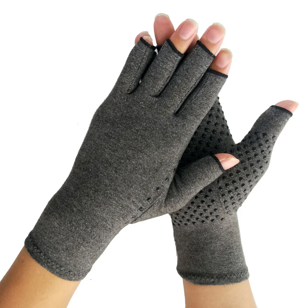 Custom Half Finger Grey Spandex Compression Health Care Arthritis Hand Rheumatoid Pain Relief Therapy Gloves For Relieves Pain