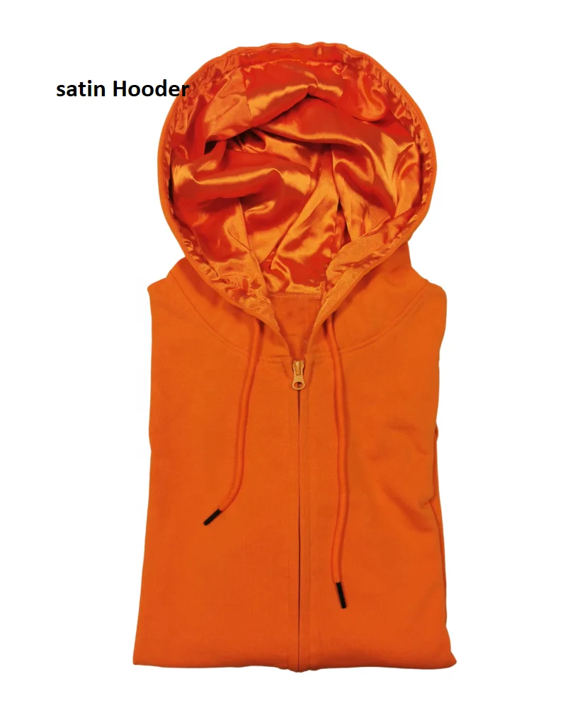 Luxury Custom 100 Cotton Fleece Sweatsuit Oversized Satin Lined Silk Hooded Hoodies-pure solid color satin lined hoodie for men