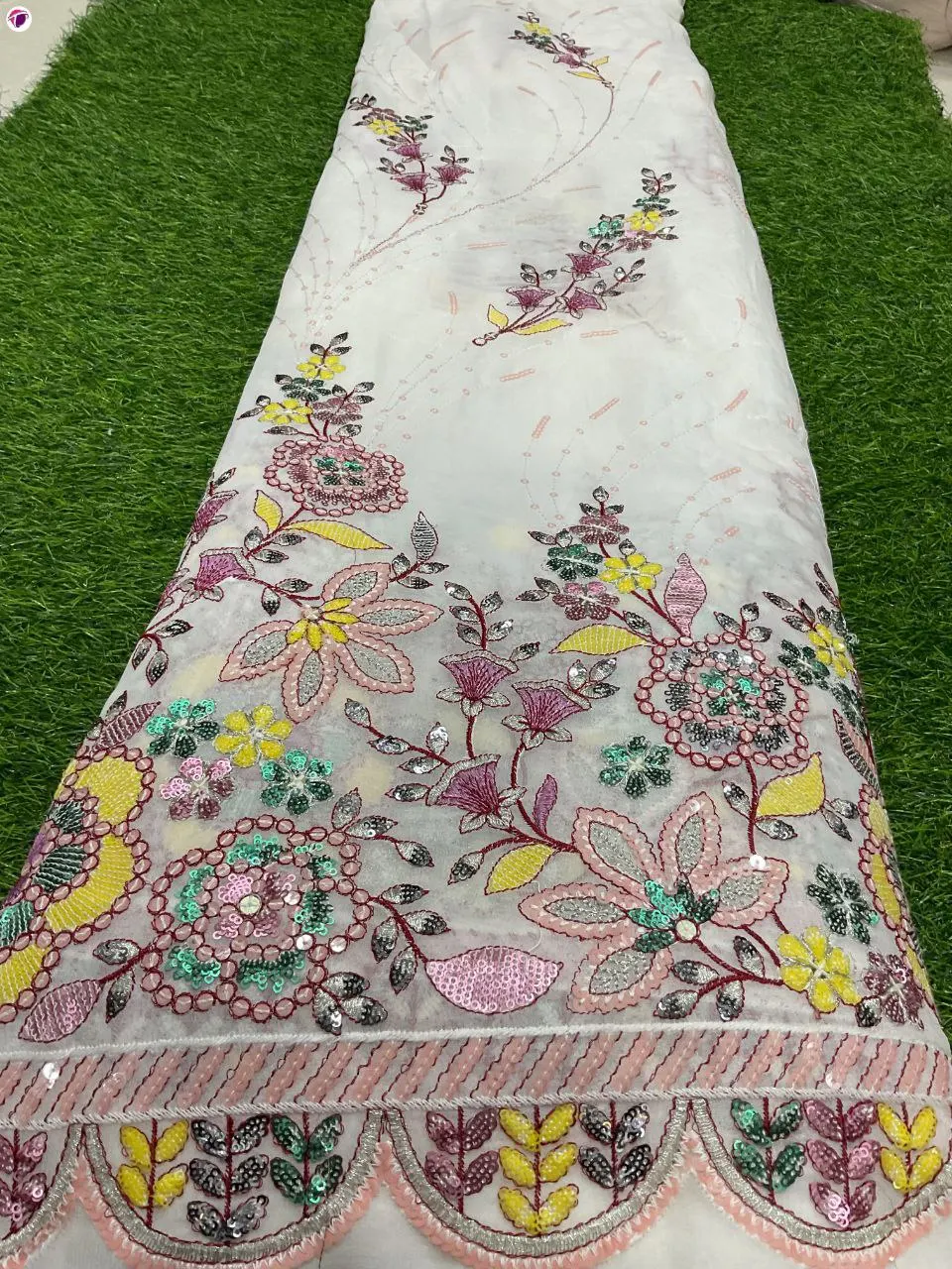 New Daman Designer Fancy Sherwani Embroidered Tread Work Georgette Fabric for Dresses and Other Clothing Pieces