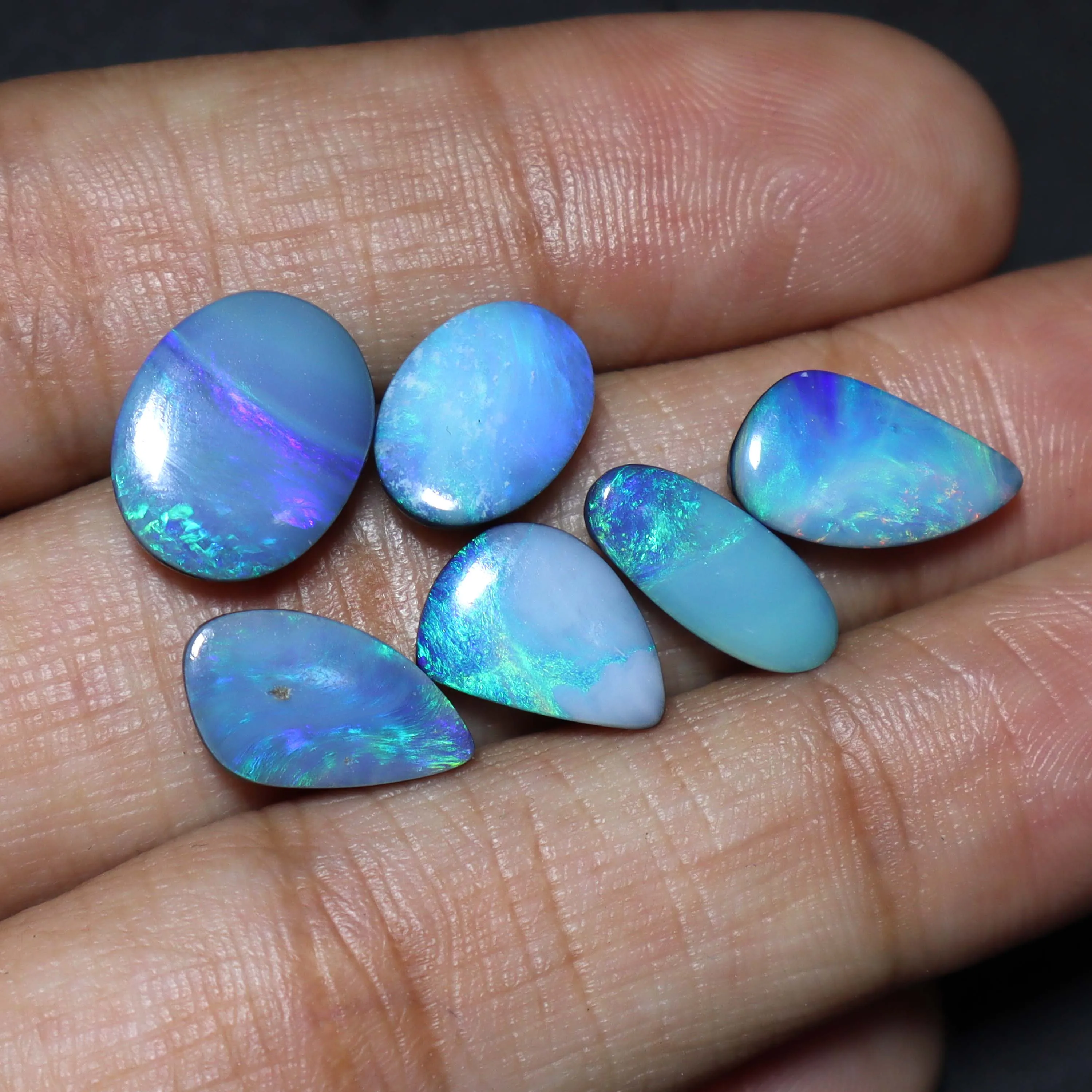 6 Piece 14 Carat Australian Opal Doublet Cabochon Blue Fire Opal Doublet Natural Australian Opal For Jewelry Making