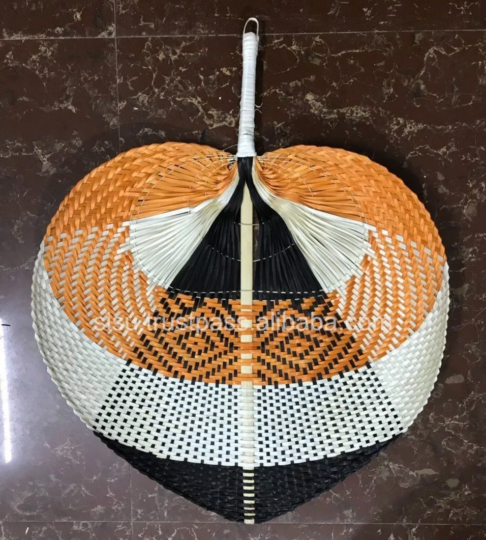 Color Bamboo Raffia Handheld Fan Summer Traditional Chinese Craft Palm Leaf Straw Cane Rattan Woven Hand Fans