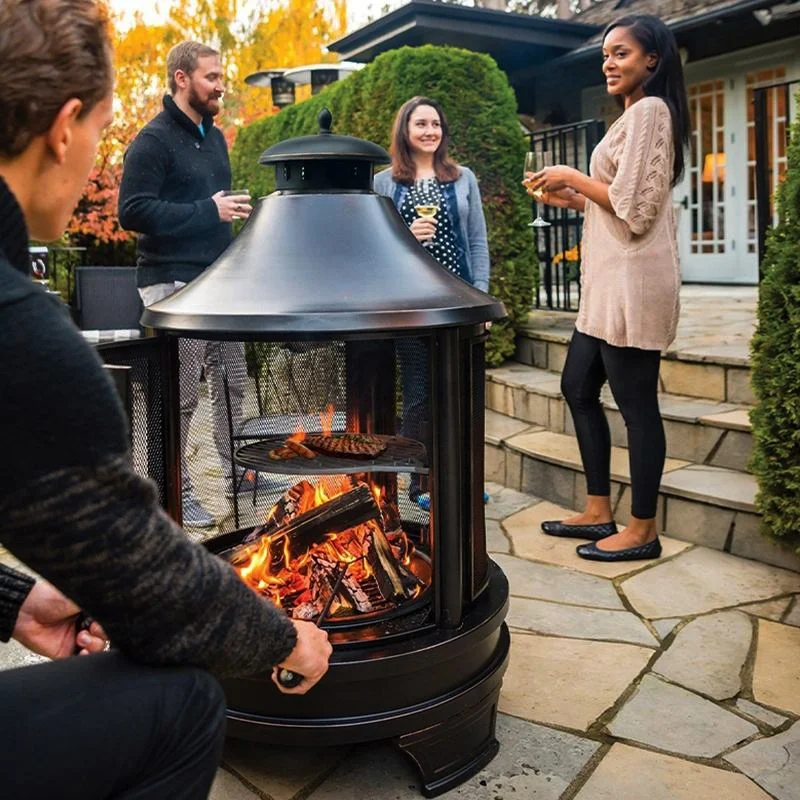 Outdoor 50' Garden Backyard Charcoal Wood Burning Metal BBQ Fire Pit With Cast Iron Cooking Grill