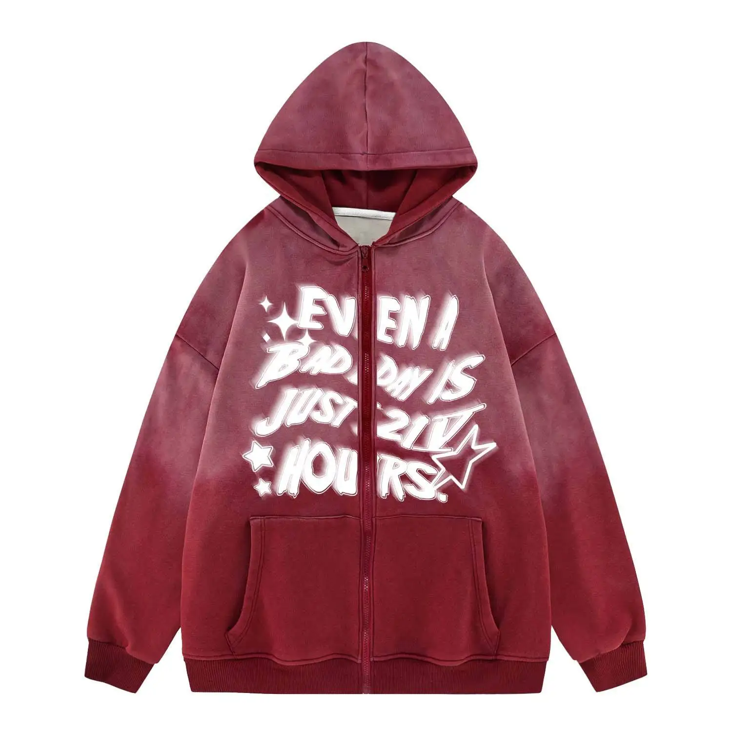 Mens Hoodie Oversized Heavyweight Cotton Sweatshirt With 3D Puff Printing Zip Up Acid Wash Zipper