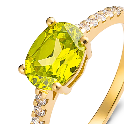 Luxury Beautiful Wedding Anniversary Jewelry 14K Solid Real Gold Oval Peridot Gemstone Rings For Female
