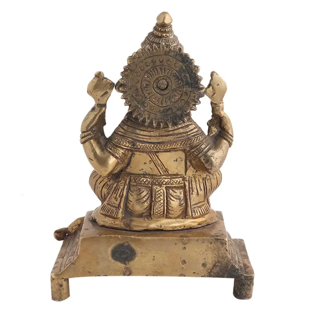 Handmade Indian Brass Gold Sitting Lord Ganesha Sculptures Figurine Statue Home Decor Gift Items Size: 17 x 9 cm SNS-769