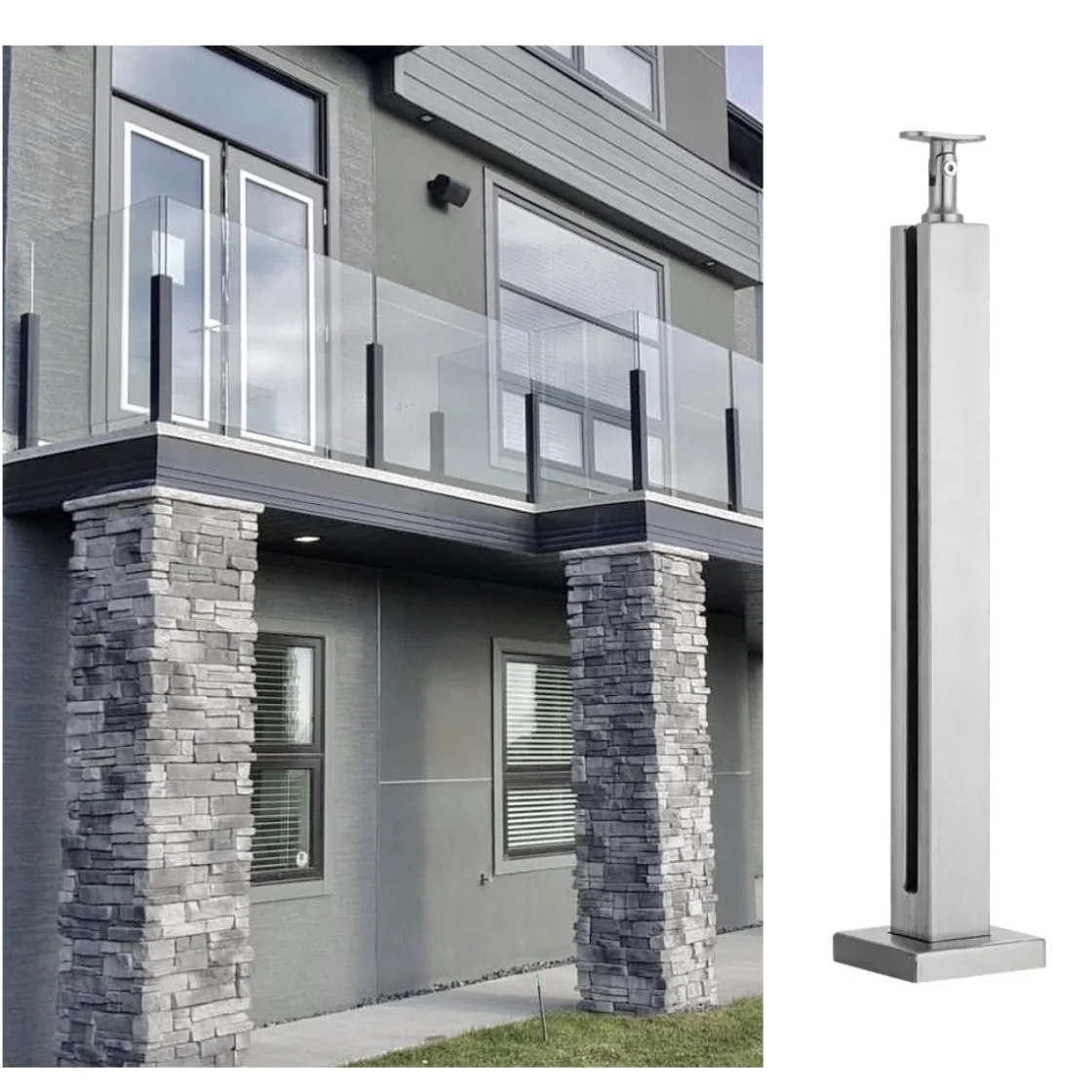 Simple Modern Outdoor Balcony Glass Slotted Tube Glass Railing Post Stainless Steel Handrail Balustrades Railing Corner Post