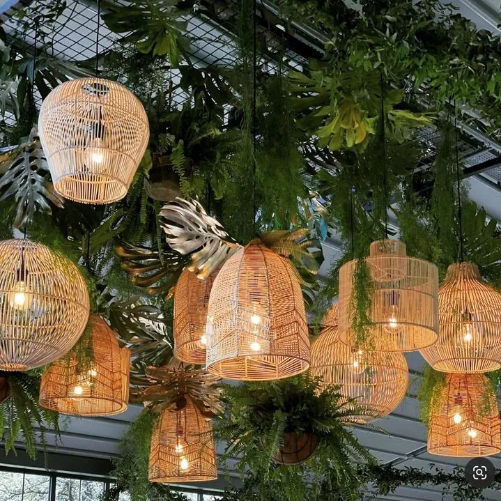 Rustic Vintage Boho Lantern Made From Natural Bamboo Rattan | Bamboo Lampshade, Bamboo Pendant Light for Home Decor