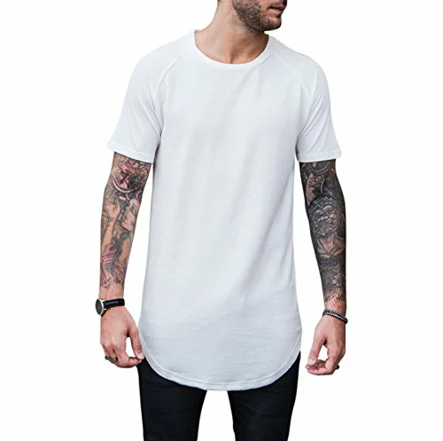 breathable OEM cotton longline men plain elongated t shirt Custom made Classic streetwear styles elongate t shirt