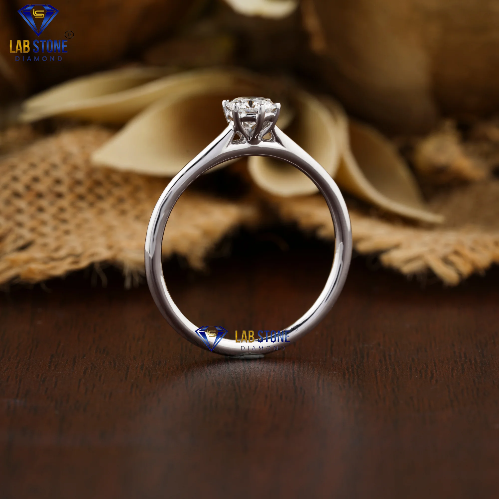 0.56 TDW Round Cut Diamond Ring 18k White Gold Solitaire Ring Cvd/Hpht Diamond Lab Stone