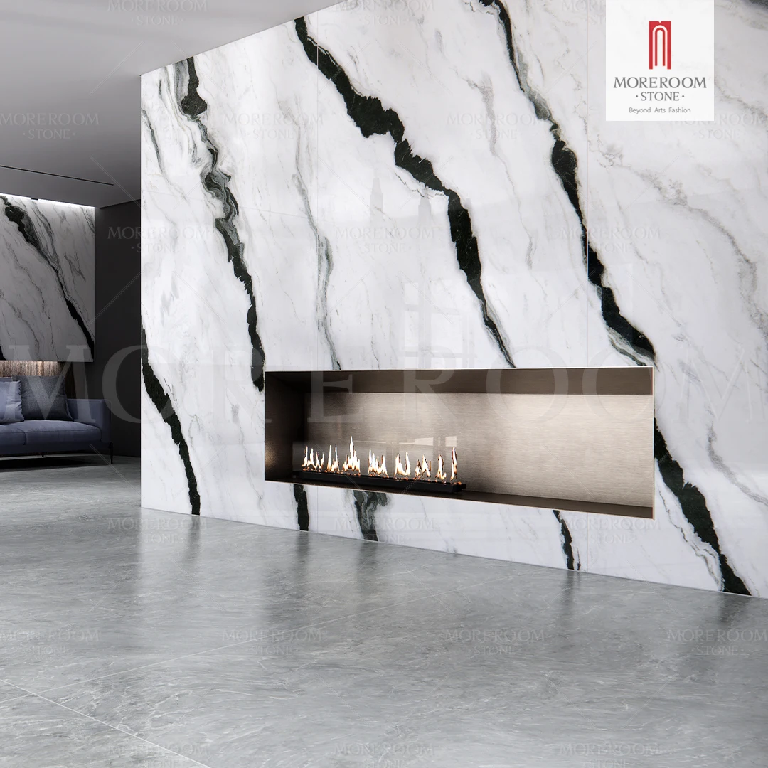 Panda White Stone Tile Slabs Background Wall Floor Staircase Sintered Stone Large Porcelain Slab For Wall