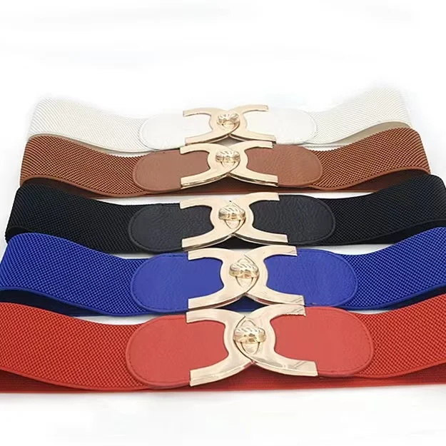 New Korean Elastic Belt Waistband Button Decoration Wide Belt Alloy Buckle Dress Women Accessory Belt