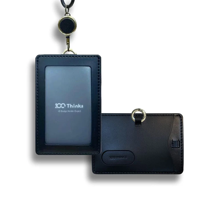 Customizable Classic Leather ID Card Badge Reel Holder Plastic Photo & Credit Card with Personalized Logo Great Gift Idea