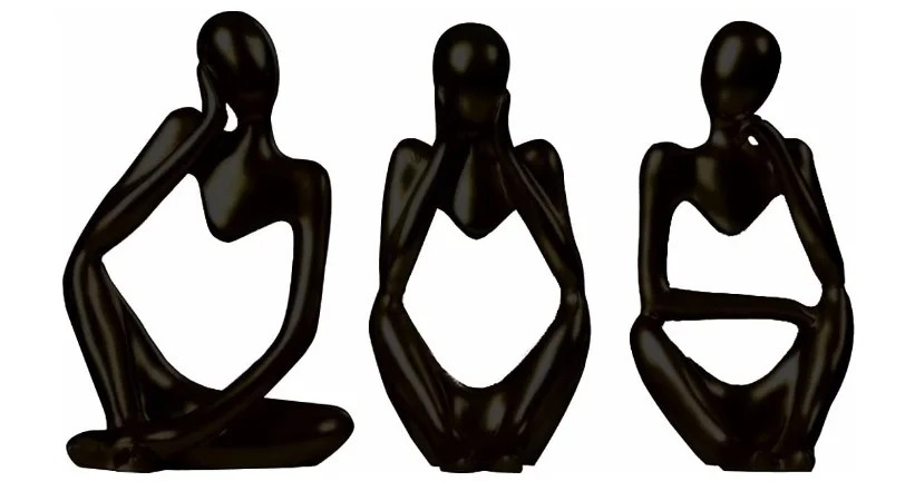 3 Pcs Thinker Statue Black Abstract Sculptures Home Decor Modern Resin Statues Black Decor Accents for Bookshelf Coffee Table