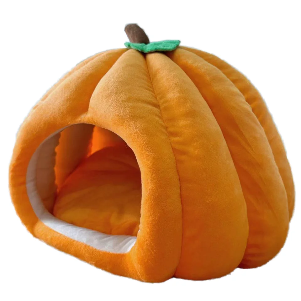 Winter Indoor Super Soft Pet Cat Bed Houses Nest Pumpkin Shape Warming for Small Dogs Breathable Feature Cute Outdoor Home