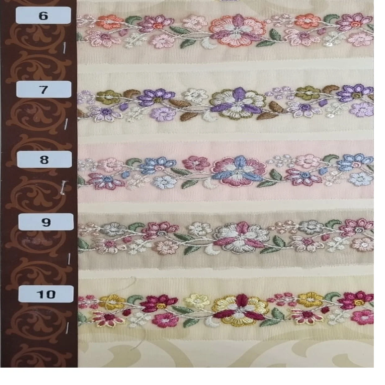 Изготовленный на заказ цветочный узор с вышивкой в пяти цветах разноцветной сетчатой ткани шириной 1 25 дюймов.