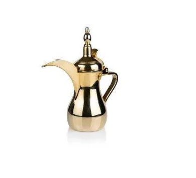 Fully Carved Brass Arabic Dallah Coffee Pot Customized Box Packaging with Logo Handmade in India Gold Color Traditional