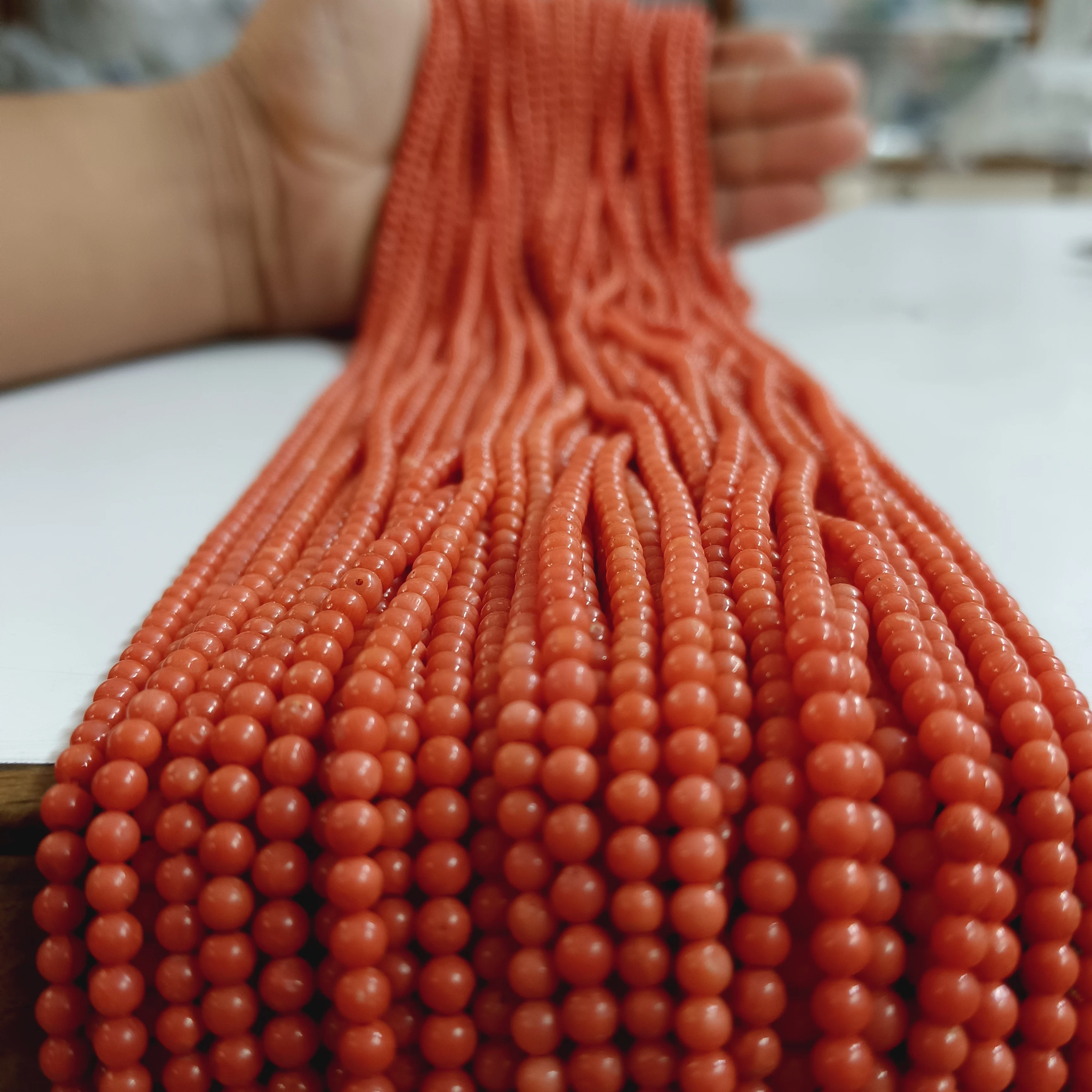 Hot Selling Natural Italian Coral Smooth Round Beads Strand 3.5 mm - 4 mm Loose Round Coral Gemstone Original Coral Wholesale