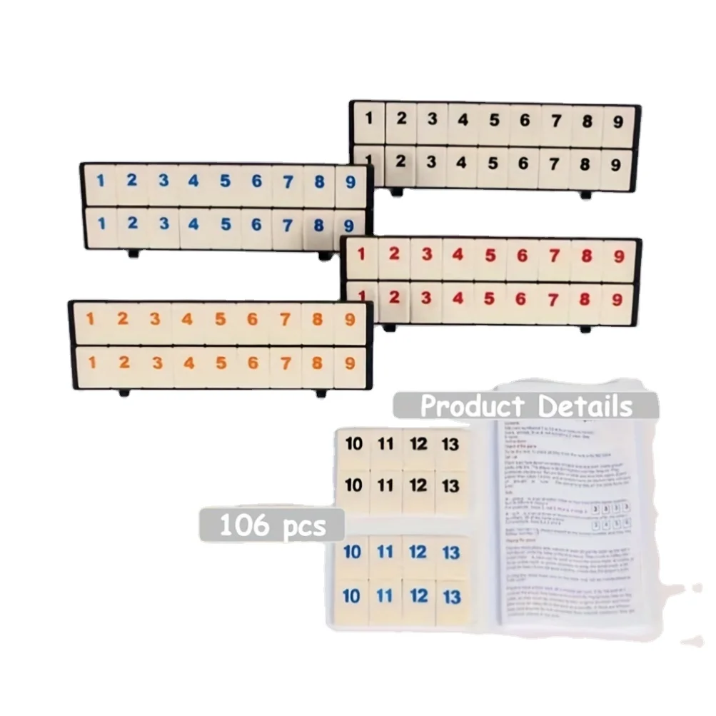 Multi-Color Plastic Rummy-O Game Set with 4 Racks Tiles Party Family Fun Nights Educational Leisure Suitable for Ages 14 and up