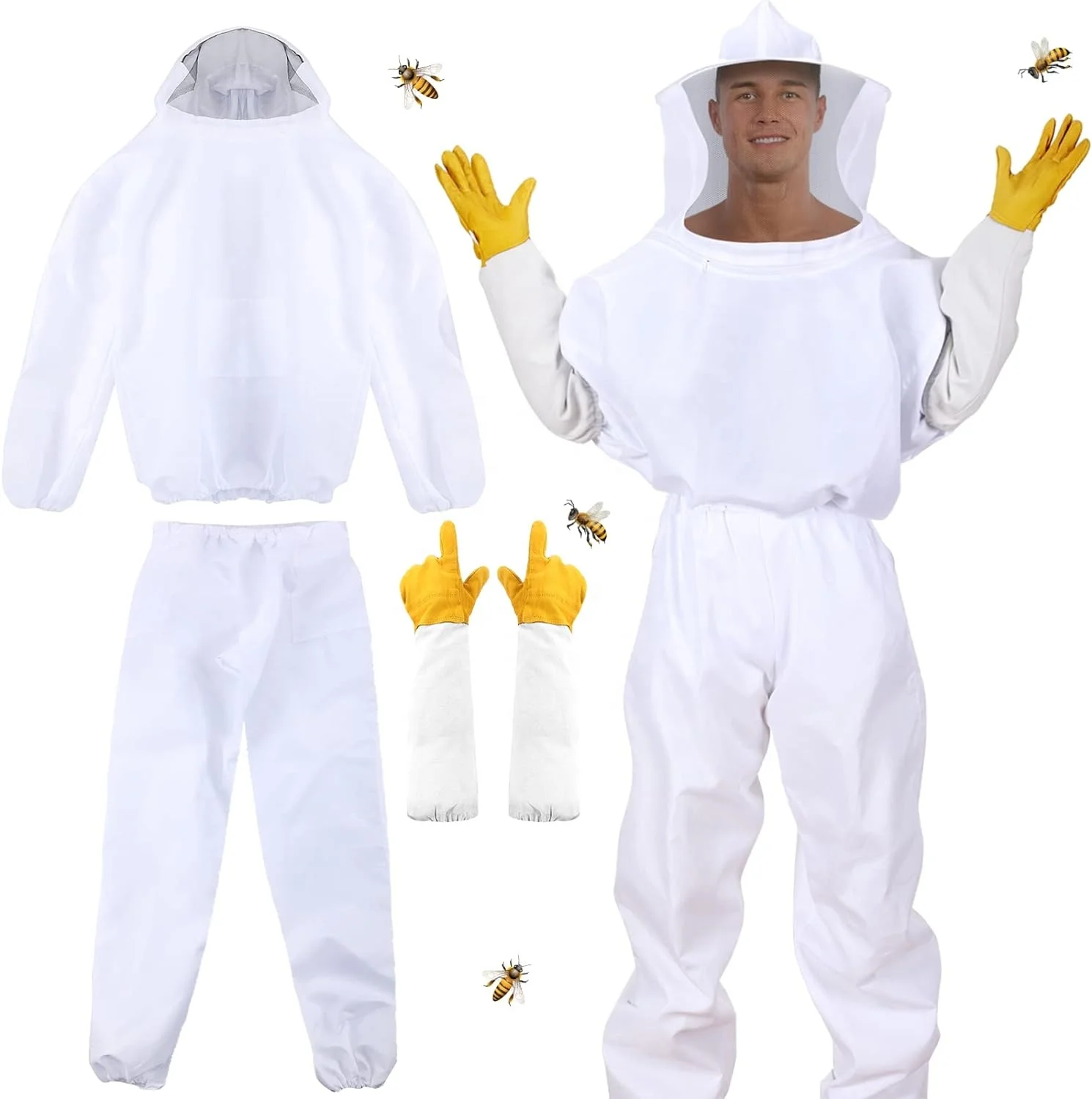 Bee Suit Three Layer Ultra Ventilated Mesh Sting Proof Beekeeper, Beekeeping, Protective Bee Suit with Fencing Veil For unisex