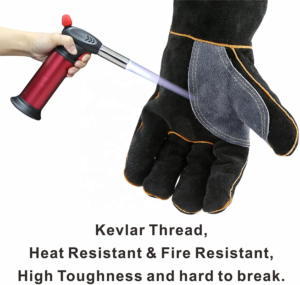 Black Yellow 16-inch Long Sleeve 932F Heat Resistant durable aluminum foil Insulated Lining Grill BBQ Gloves for Men and Women