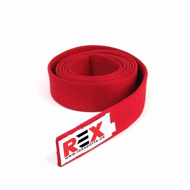 REX Model Jiu Jitsu Belt In Red Custom Label 100% Cotton Masters Belts for Karate, Tae Kwon Do, Judo, Jiu-Jitsu Martial Arts