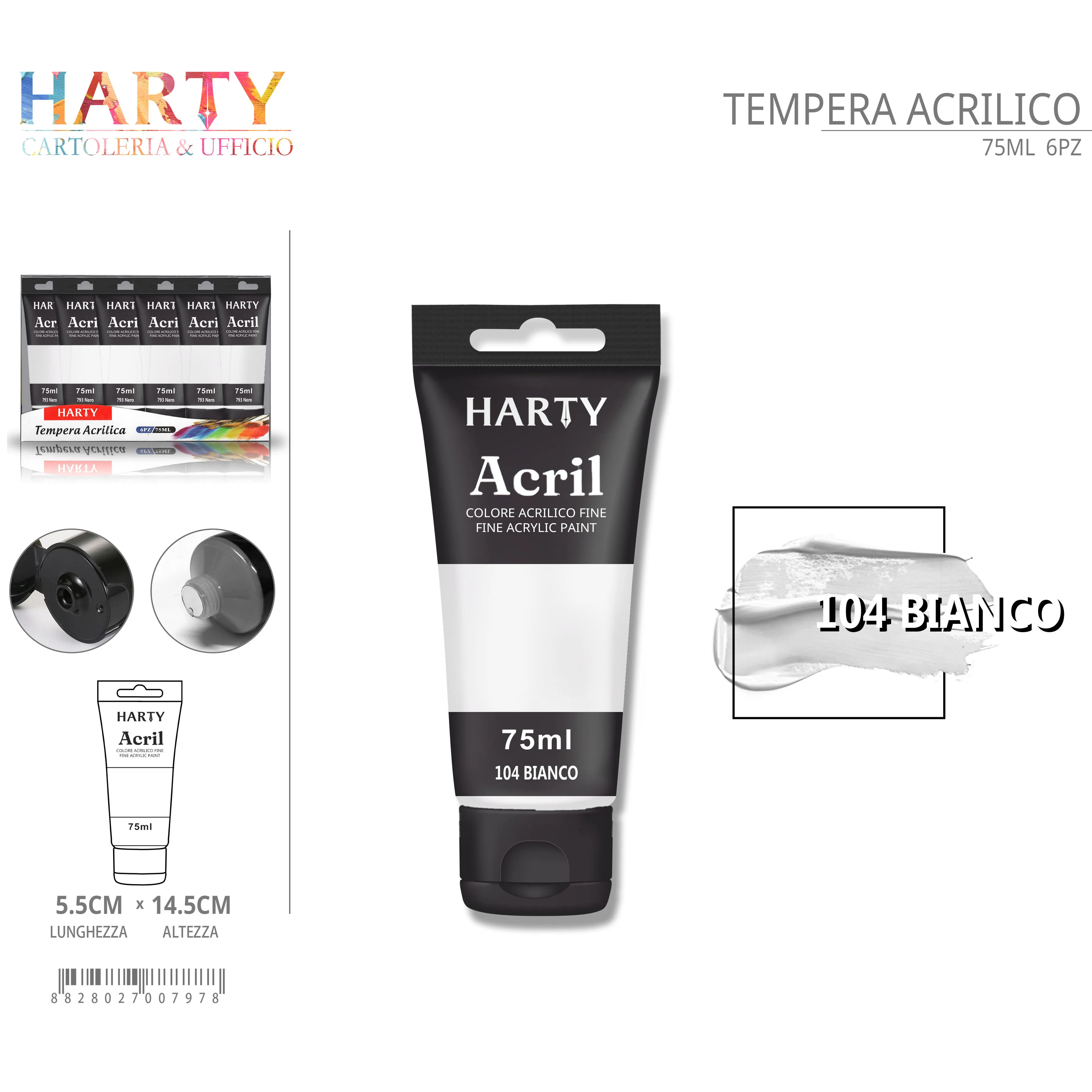 75 мл акриловая краска титановая белая 104 темпера ACRILICA BIANCA