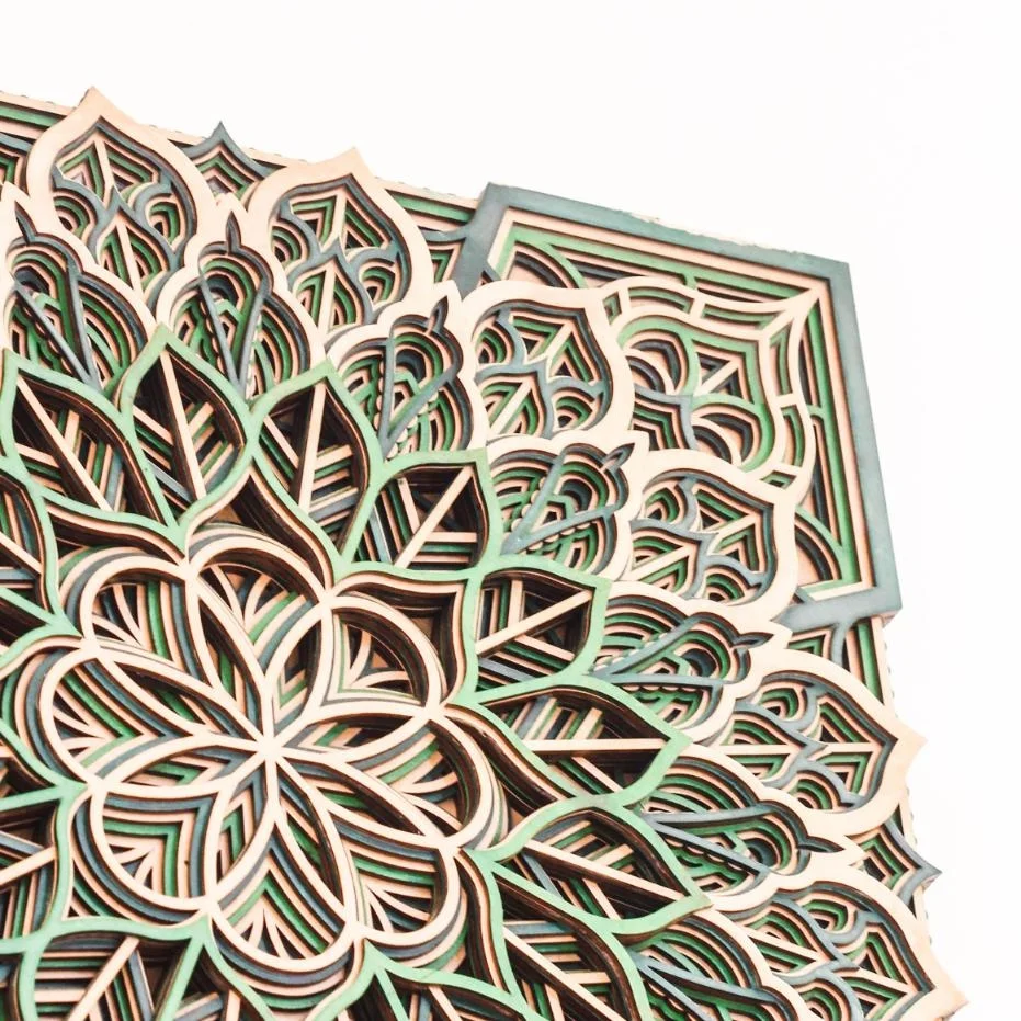 Mandala art 3D custom made wooden wall decor for office and home with colour customization OEM design with decorative accents