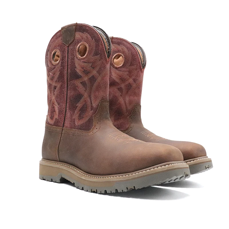Plus-Size Tall Genuine Leather Western Cowboy Boots Embroidered European and American Knight Style