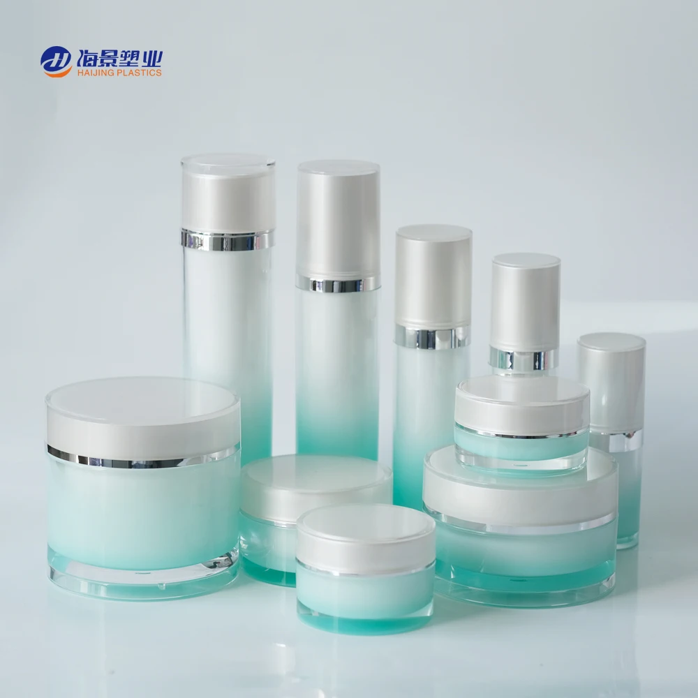 Luxury 30ml 50ml 100ml round cosmetics acrylic jar acrylic cosmetic packaging for skin care  green Fog surface airless bottle