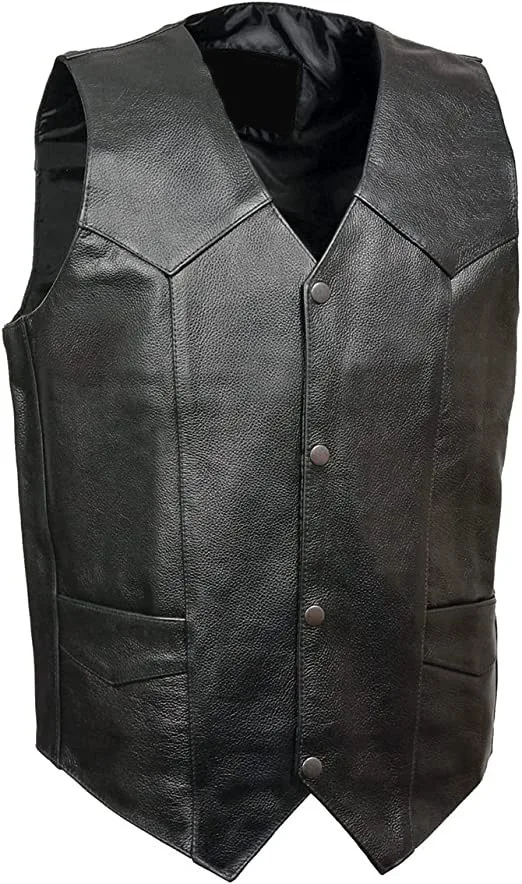 Men Classical Vintage Motorbike Sleeveless Leather Cowboy Hip Hop Classical Fashion Leather Vest for men